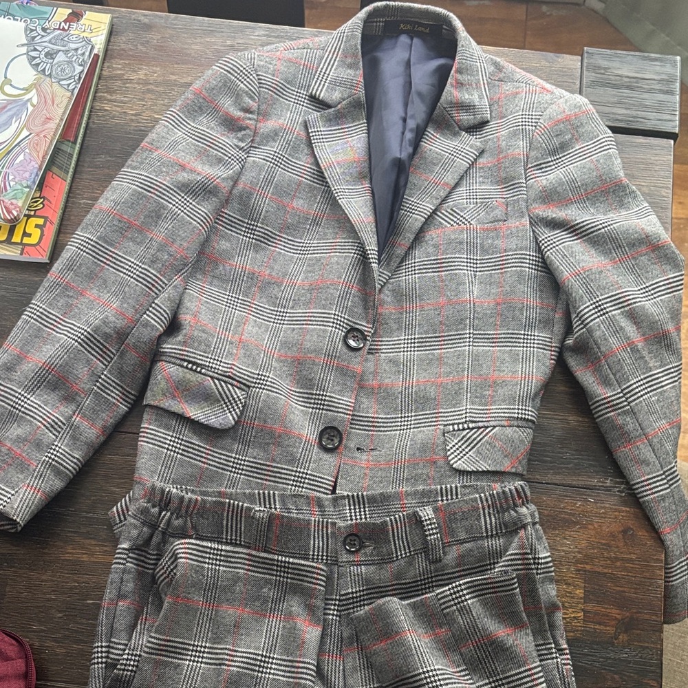 Stylish Kids Gray Plaid Blazer Set
